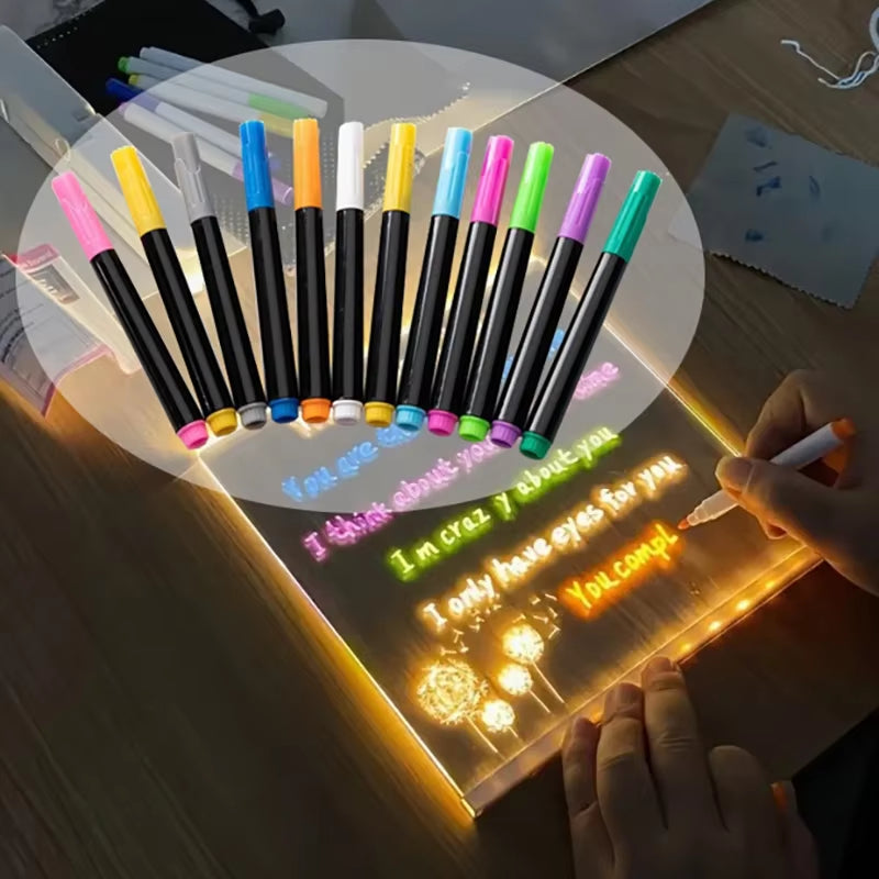 LED Luminous Blackboard Pen 12-Color Erasable Liquid Colored Pen Drawing Board Whiteboard Chalkboard Pen Color Highlighter Erase