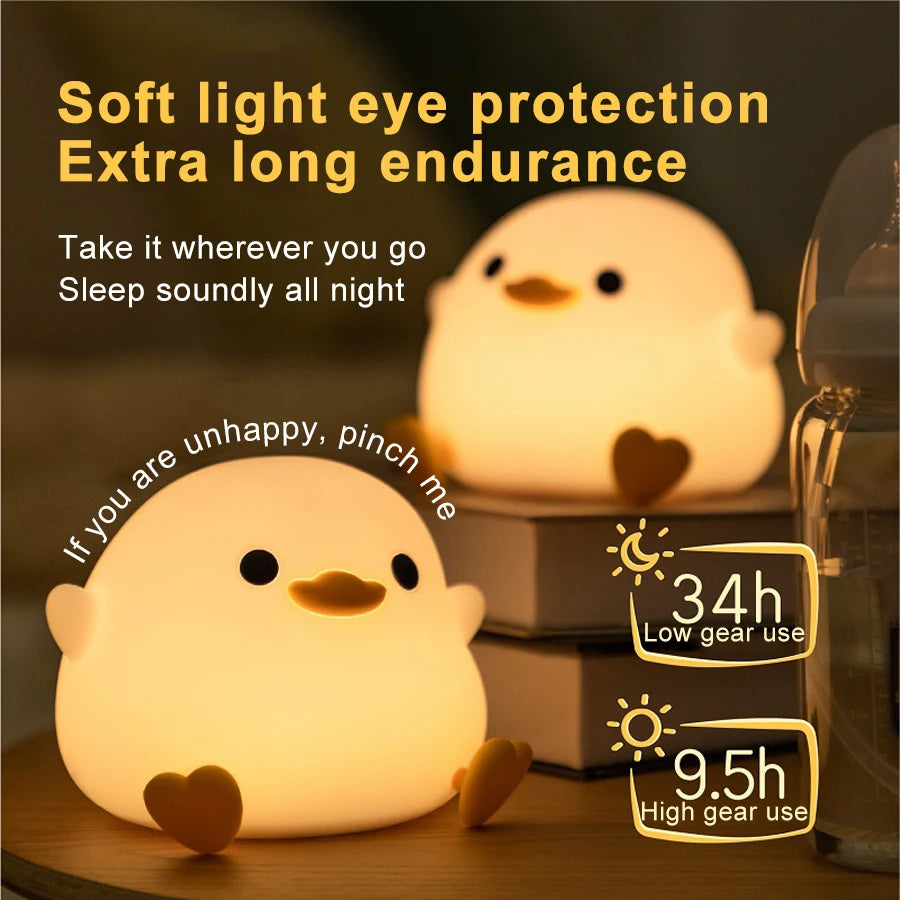 LED Night Light Cute Doudou Duck Silicone Lamp for Children Kid Touch Sensor Timing USB Rechargeable Soft Light Eye Care Hot