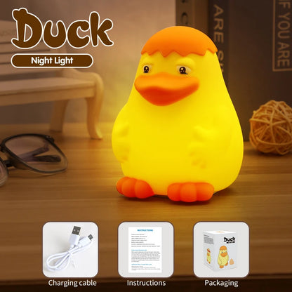 LED Night Light Cute Doudou Duck Silicone Lamp for Children Kid Touch Sensor Timing USB Rechargeable Soft Light Eye Care Hot