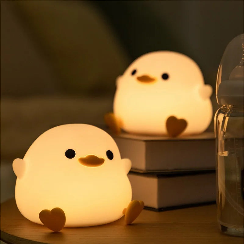 LED Night Light Cute Doudou Duck Silicone Lamp for Children Kid Touch Sensor Timing USB Rechargeable Soft Light Eye Care Hot