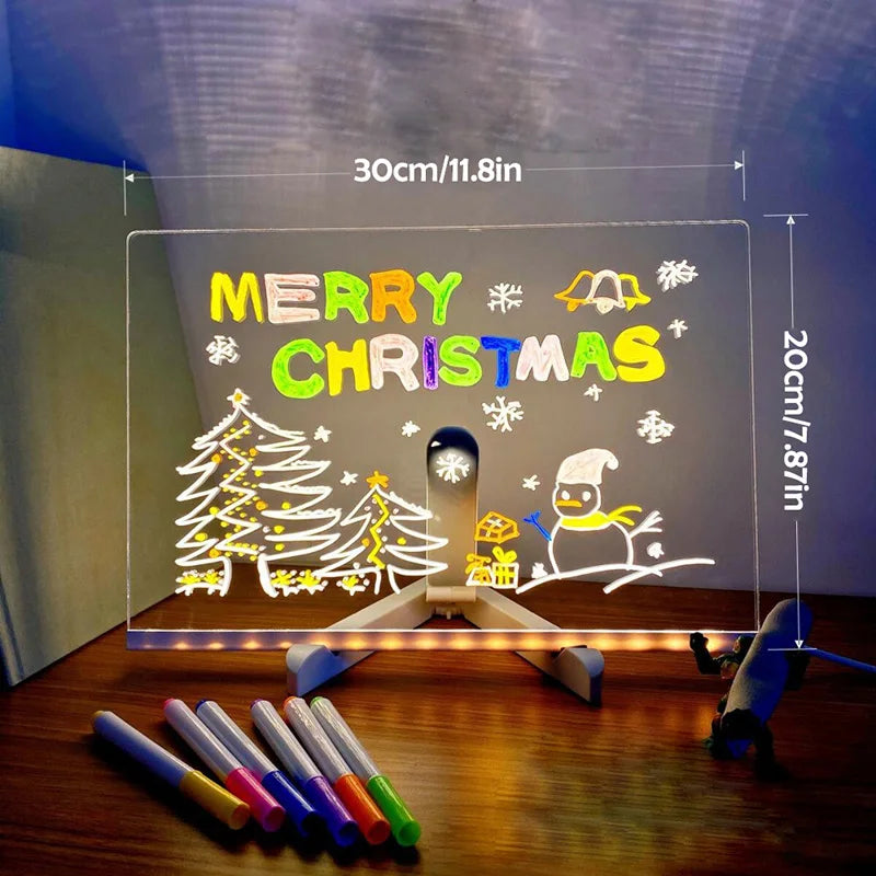 Xiaomi  LED Note Board with Night Light Colorful 7 Pens DIY Acrylic Erasable Message Drawing Board for Kids Birthday Gift