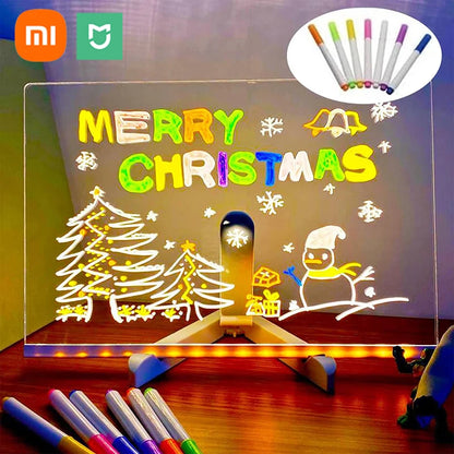 Xiaomi  LED Note Board with Night Light Colorful 7 Pens DIY Acrylic Erasable Message Drawing Board for Kids Birthday Gift