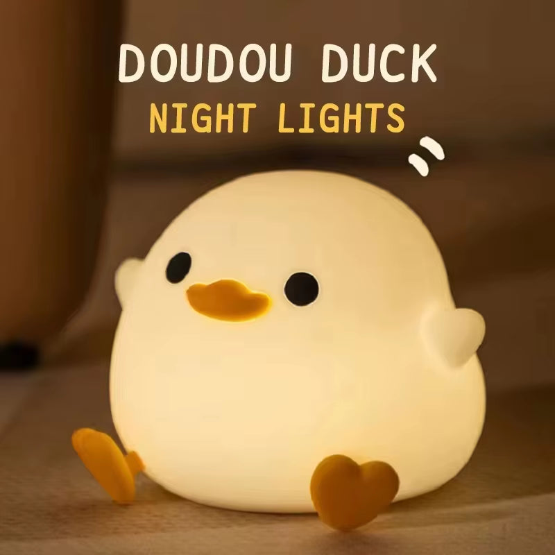 LED Night Light Cute Doudou Duck Silicone Lamp for Children Kid Touch Sensor Timing USB Rechargeable Soft Light Eye Care Hot