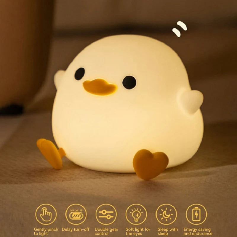 LED Night Light Cute Doudou Duck Silicone Lamp for Children Kid Touch Sensor Timing USB Rechargeable Soft Light Eye Care Hot