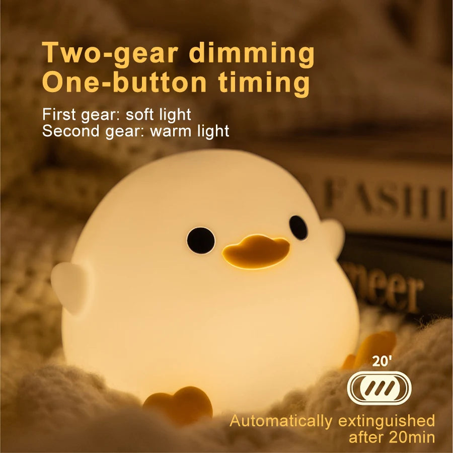 LED Night Light Cute Doudou Duck Silicone Lamp for Children Kid Touch Sensor Timing USB Rechargeable Soft Light Eye Care Hot